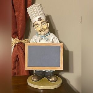French/ Italian chef 16” figure kitchen restaurant man holding chalkboard